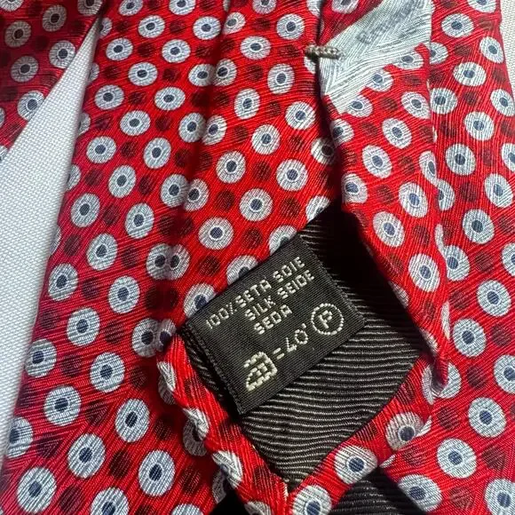 Ermenegildo Zegna Men’s 100% Silk Italian Tie Red Geometric Dot Classic Luxury - Picture 3 of 9